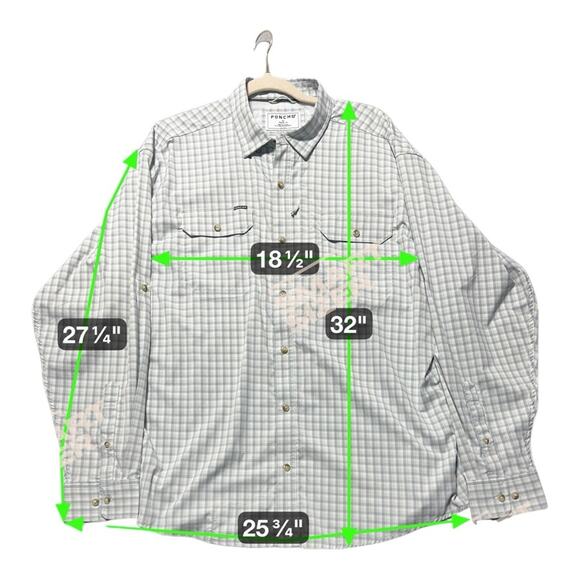 PONCHO MENS XL Checkered Casual Button-Down Shirt MAGNETIC POCKETS UTILITY SPORT - Picture 2 of 12